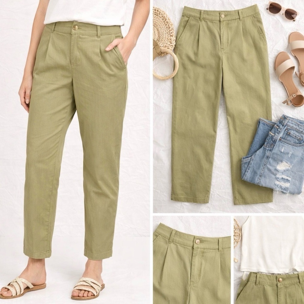 NWT A New Day Women's Olive High Rise Straight Leg Ankle Pants Cotton Sz 4